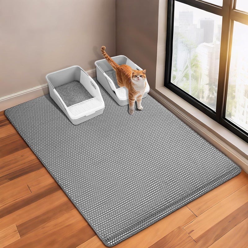 GRELY XL47''X 28'' Extra Large Cat Litter Mat,Double Layer Litter Trapping Mat,Kitty Litter Box Mat,Cats Rug for Pet, Litterbox Mats for Floor,Waterproof Urine Proof,Non-Slip - Image 1